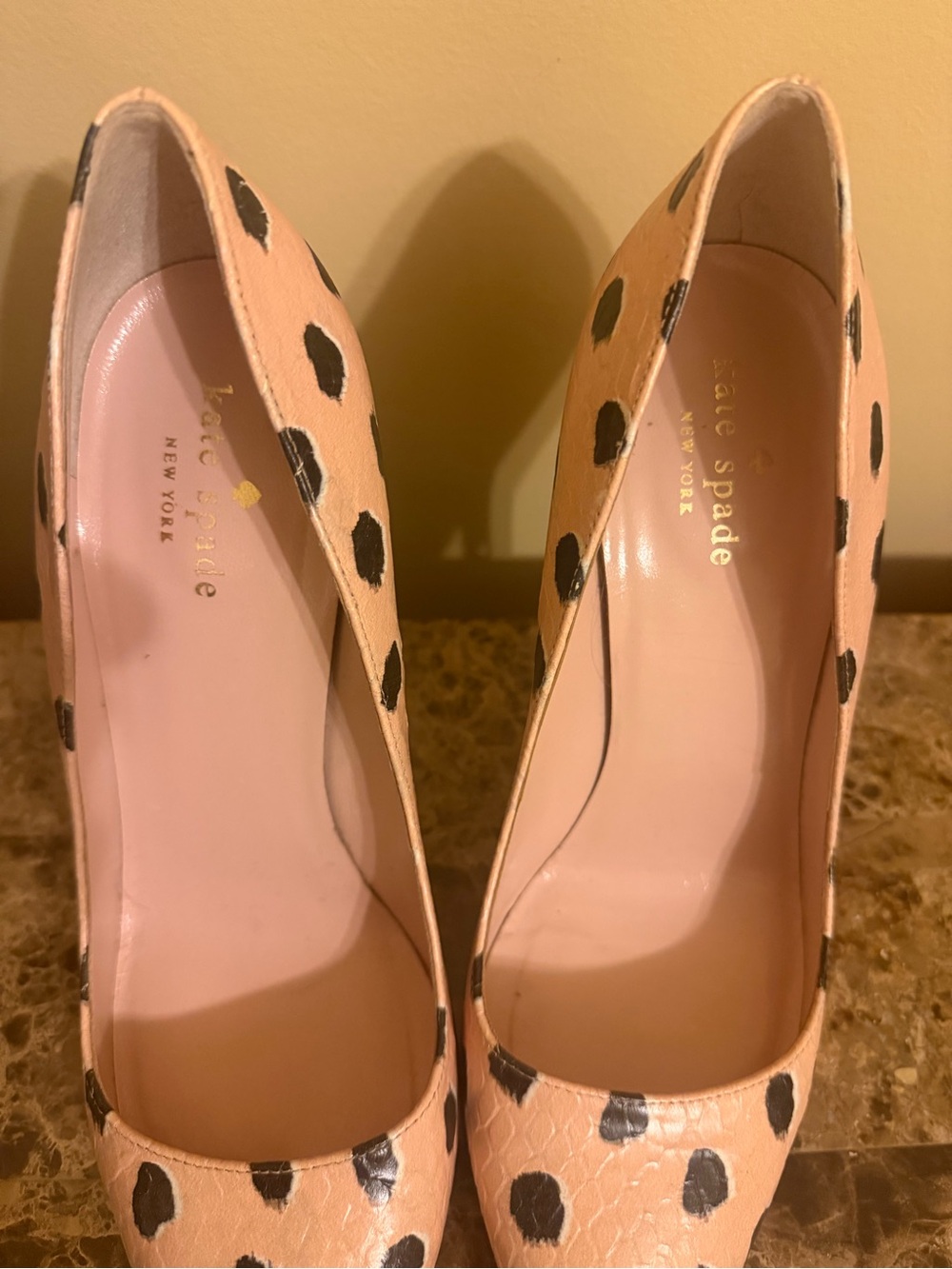 kate spade Peach & Black Leopard-Spot Pointed Toe Pumps - Picture 2 of 9